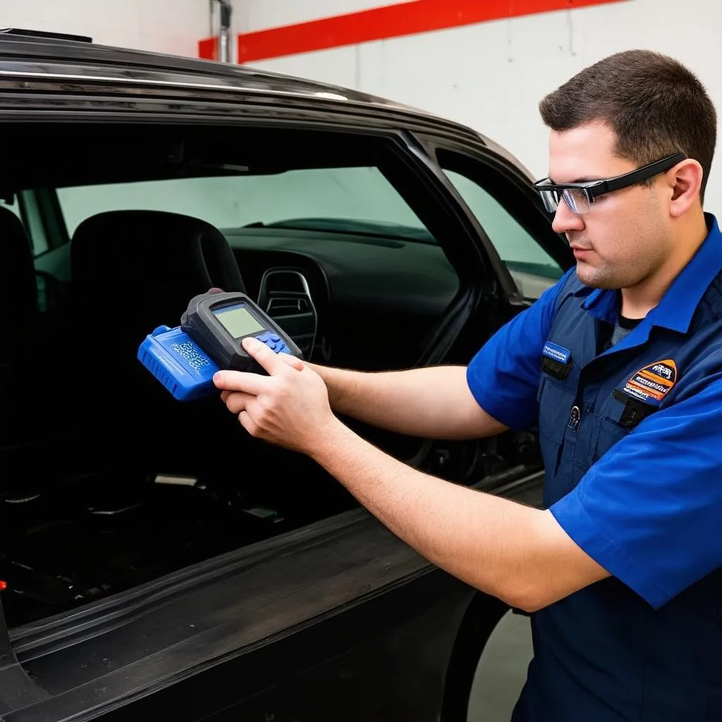 Mechanic Using OBD Scanner on 2008 Vehicle