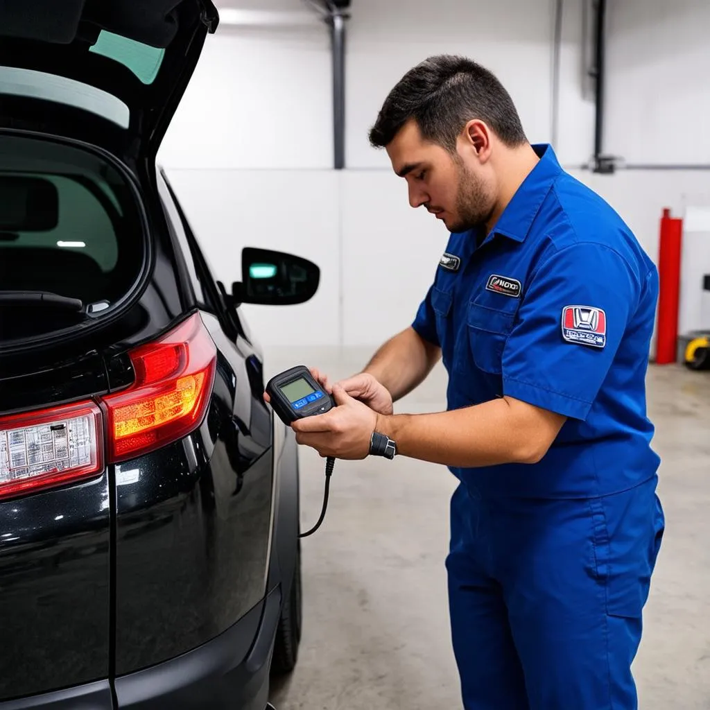 Mechanic Using OBD Scanner on 2014 Honda CRV