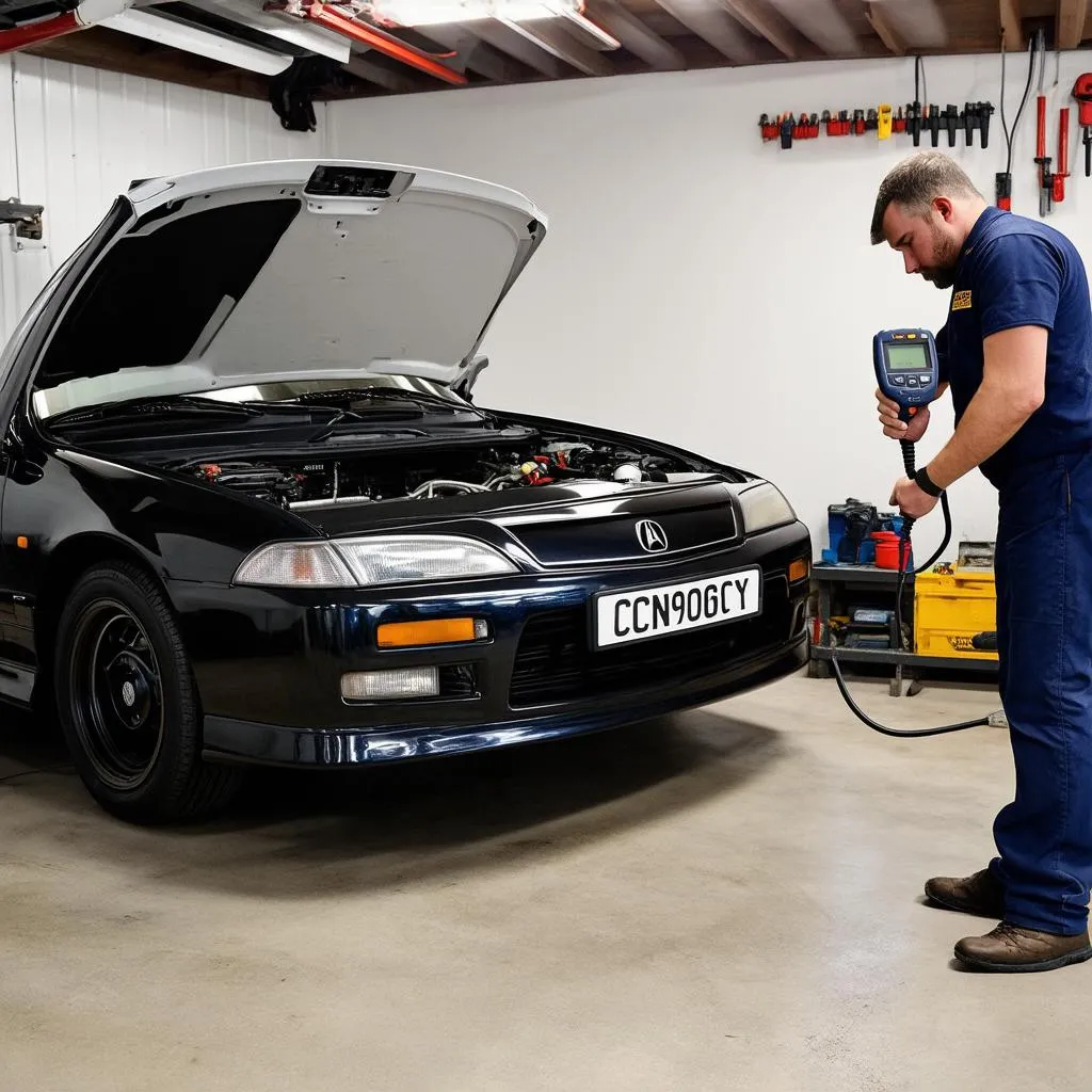 Mechanic using OBD Scanner on 98 Acura Integra GSR