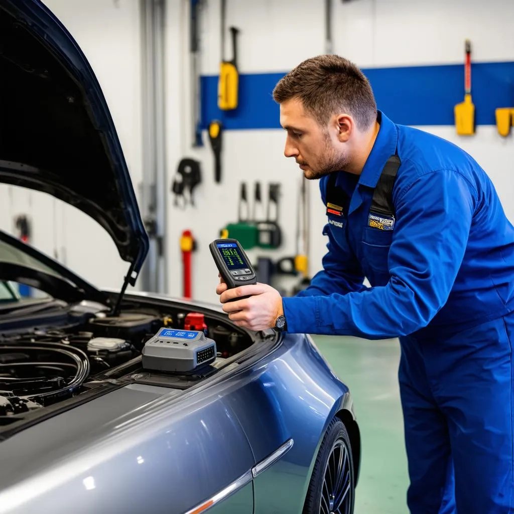 Mechanic using an OBD scanner