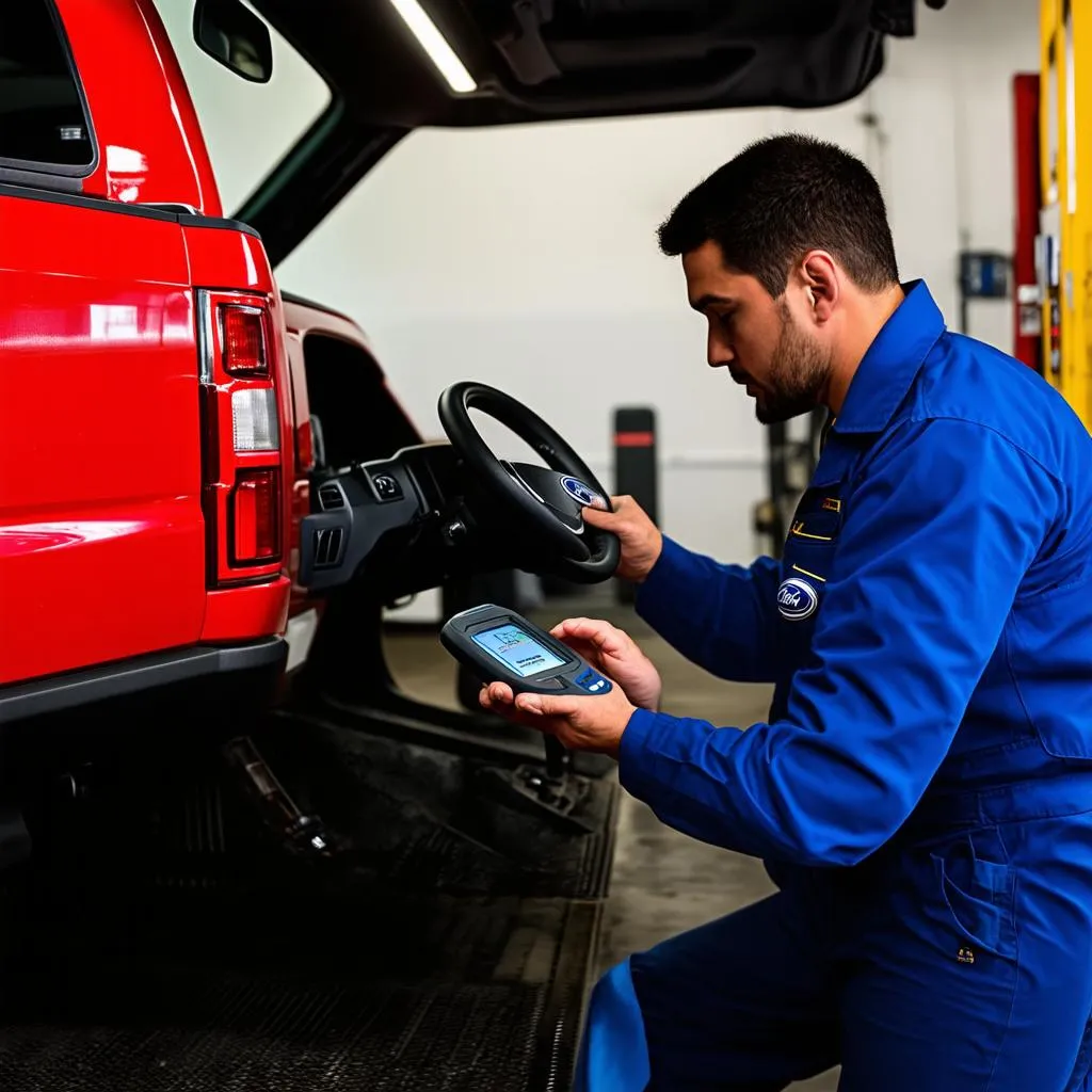 Mechanic using OBD scanner