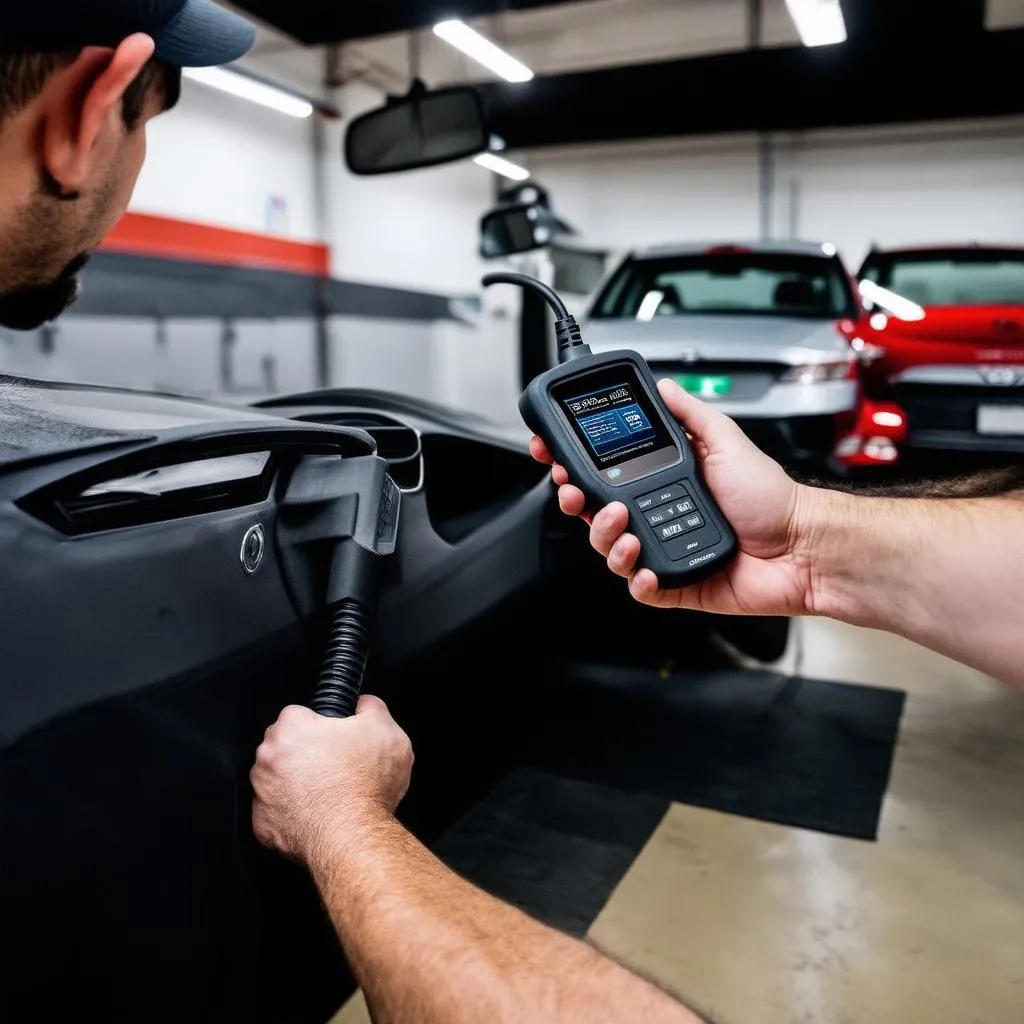 Mechanic Using OBD Scanner