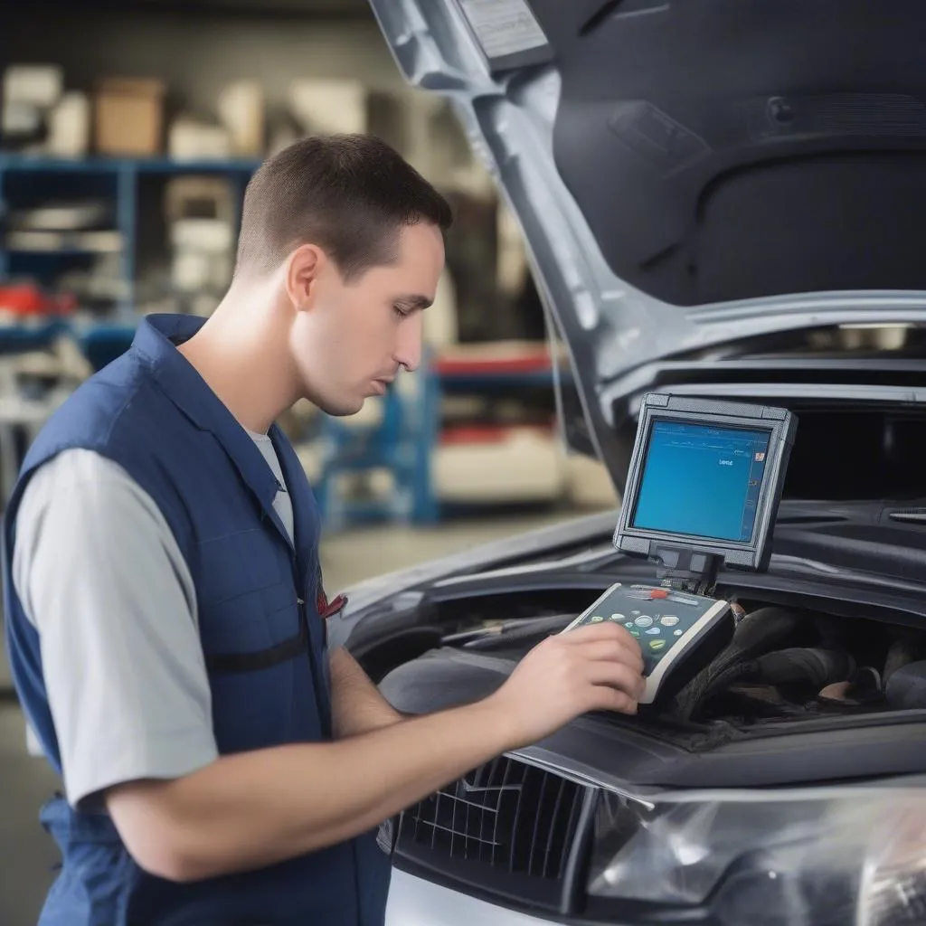 Mechanic Using OBD Tester