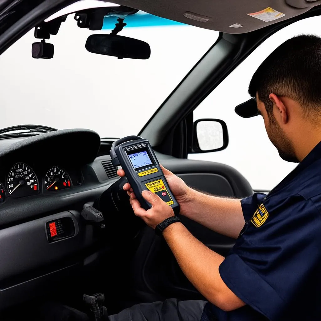 Mechanic Using OBD2 Scanner