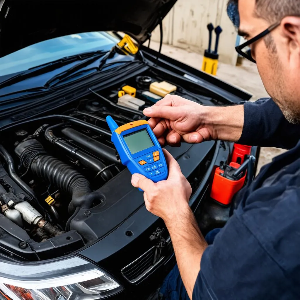 Mechanic Using OBD2 Scanner