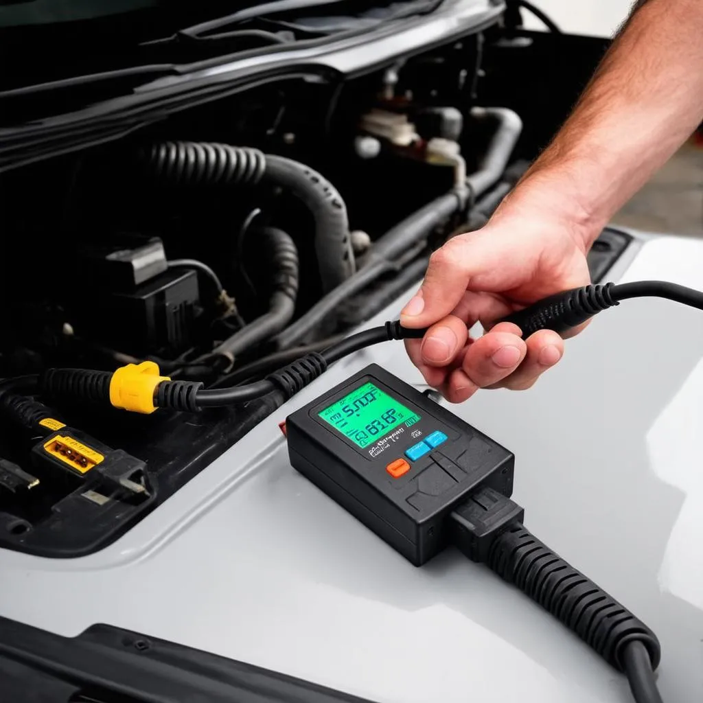 Mechanic using OBD2 tools