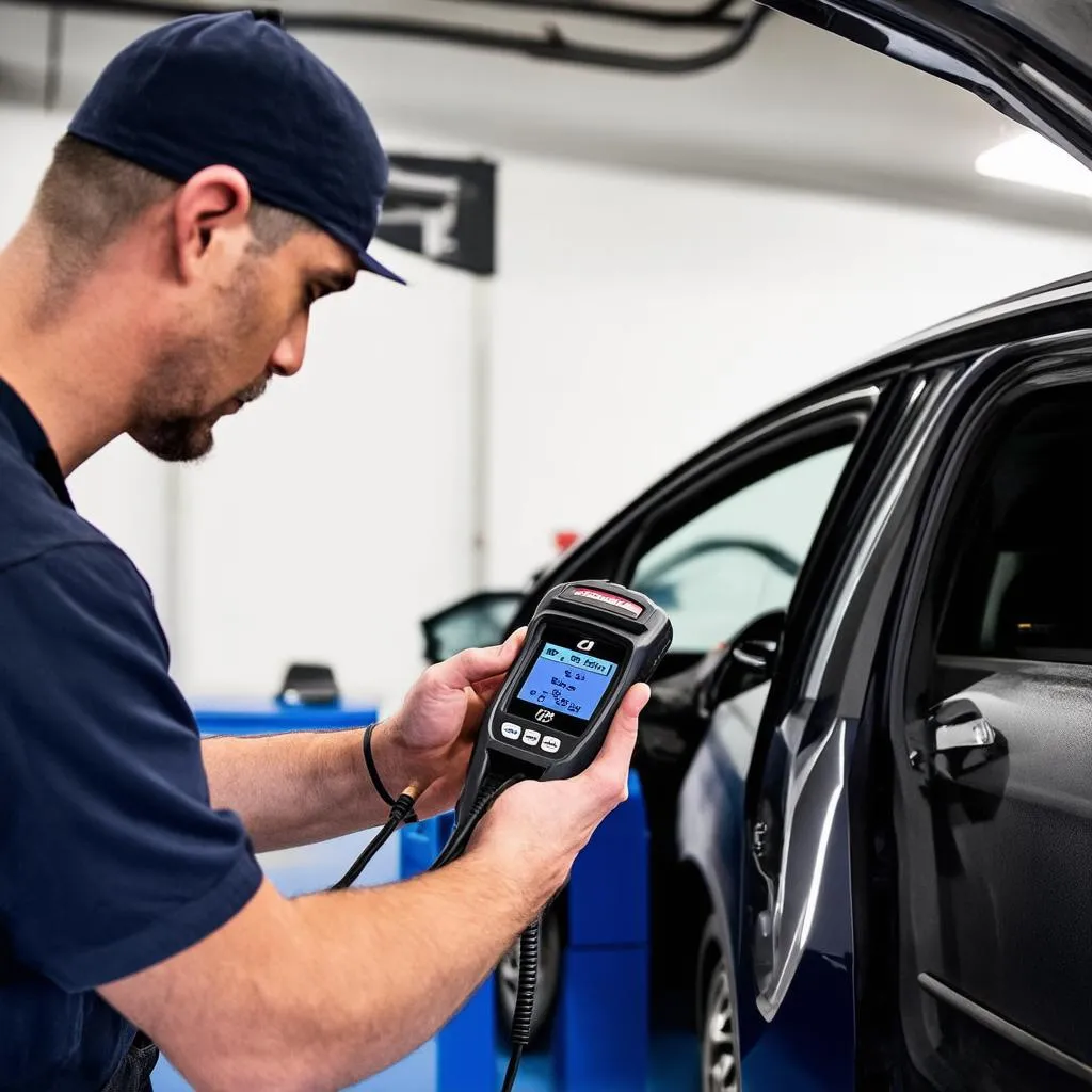 Mechanic Diagnosing a Hyundai Elantra