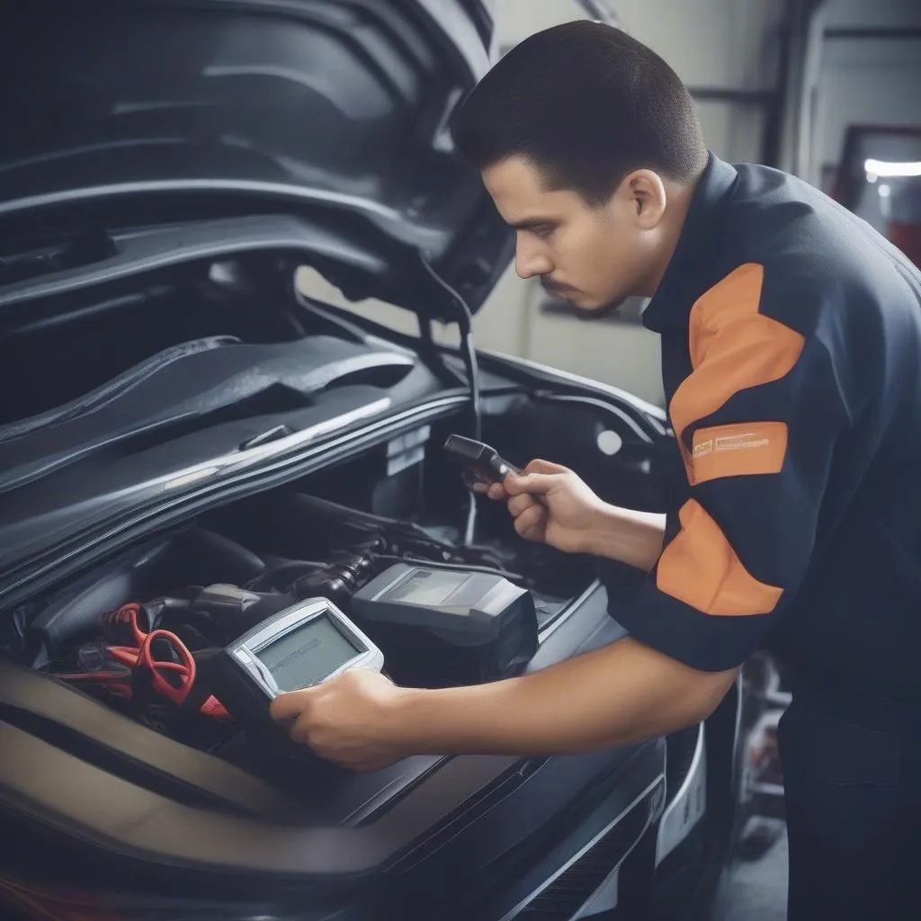 Mechanic using OBD-II scanner