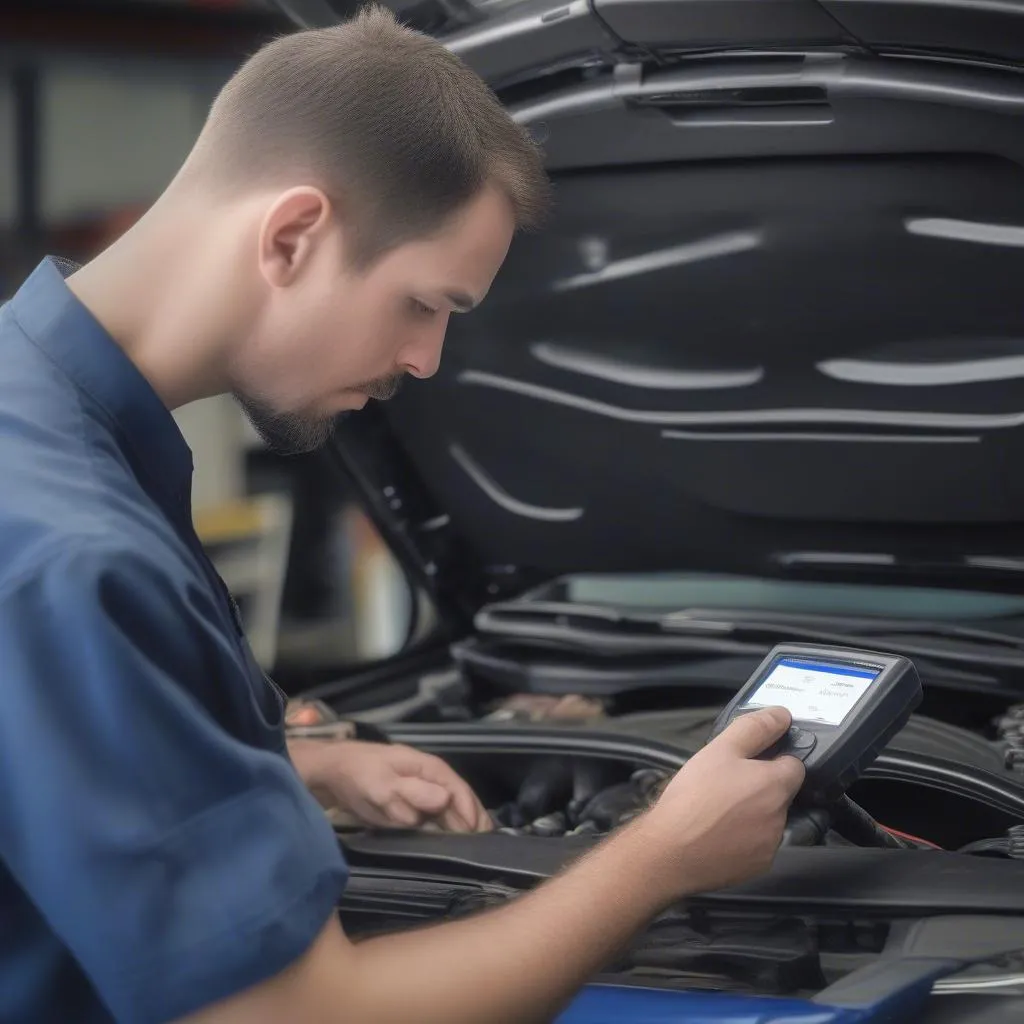 Mechanic Using OBD2 Scanner