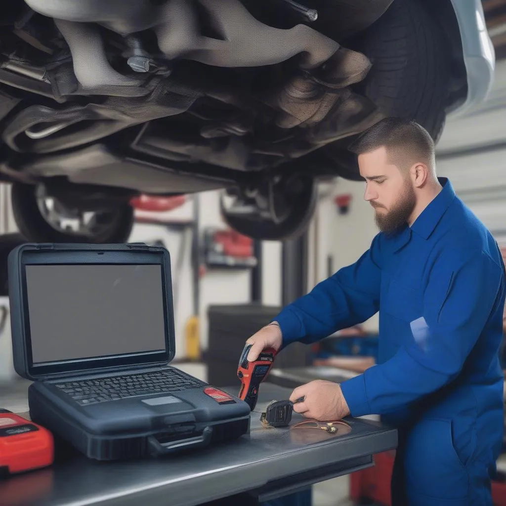 Mechanic using scanner