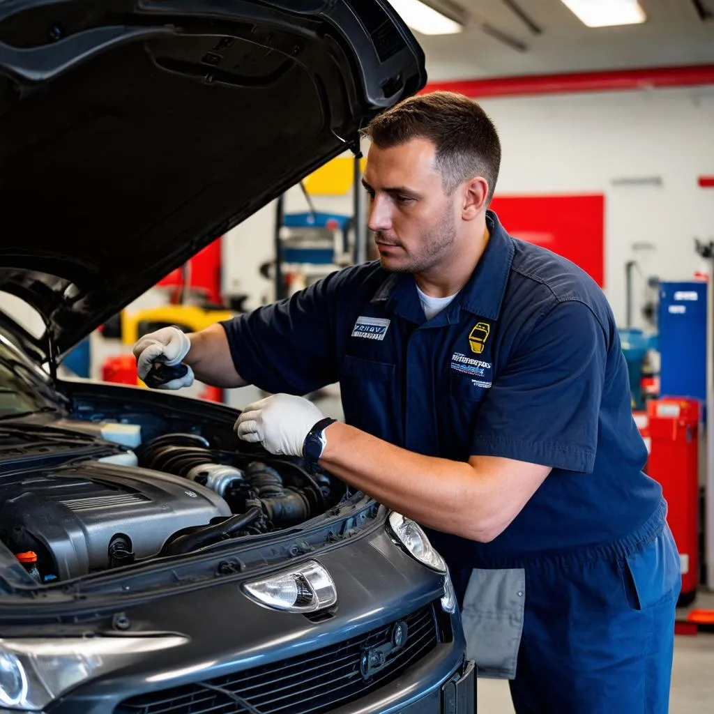 Mechanic Working on Car