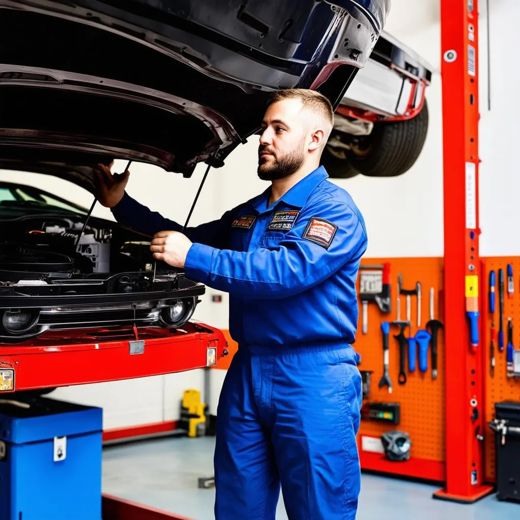 Mechanic Working on Car