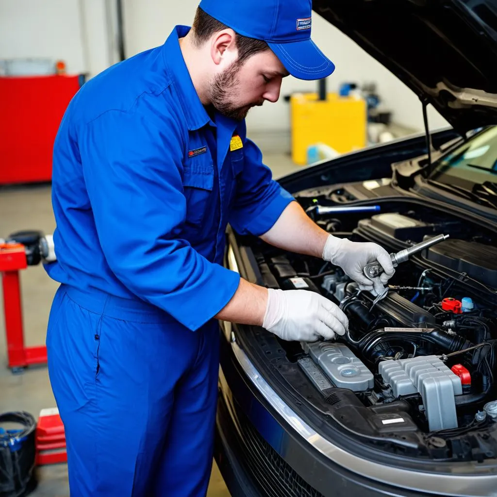 Mechanic Repairing Car