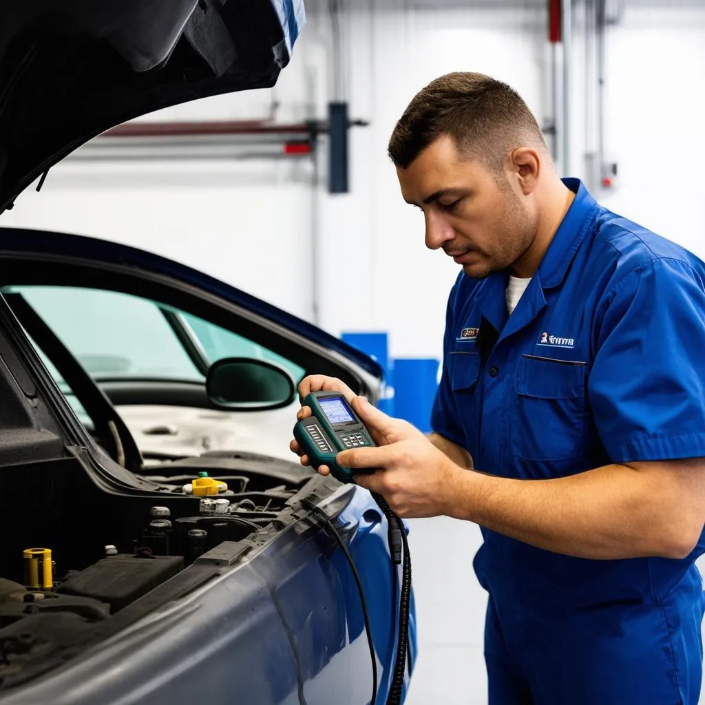 Car Mechanic Using Diagnostic Tool