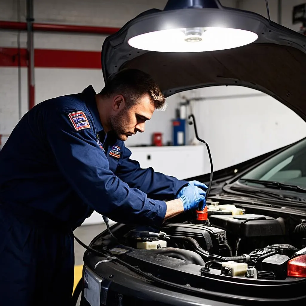 Mechanic Working on Car