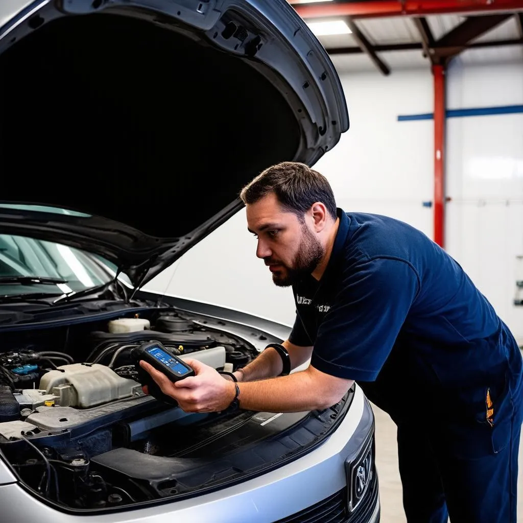 Mechanic Working on Car Diagnostics