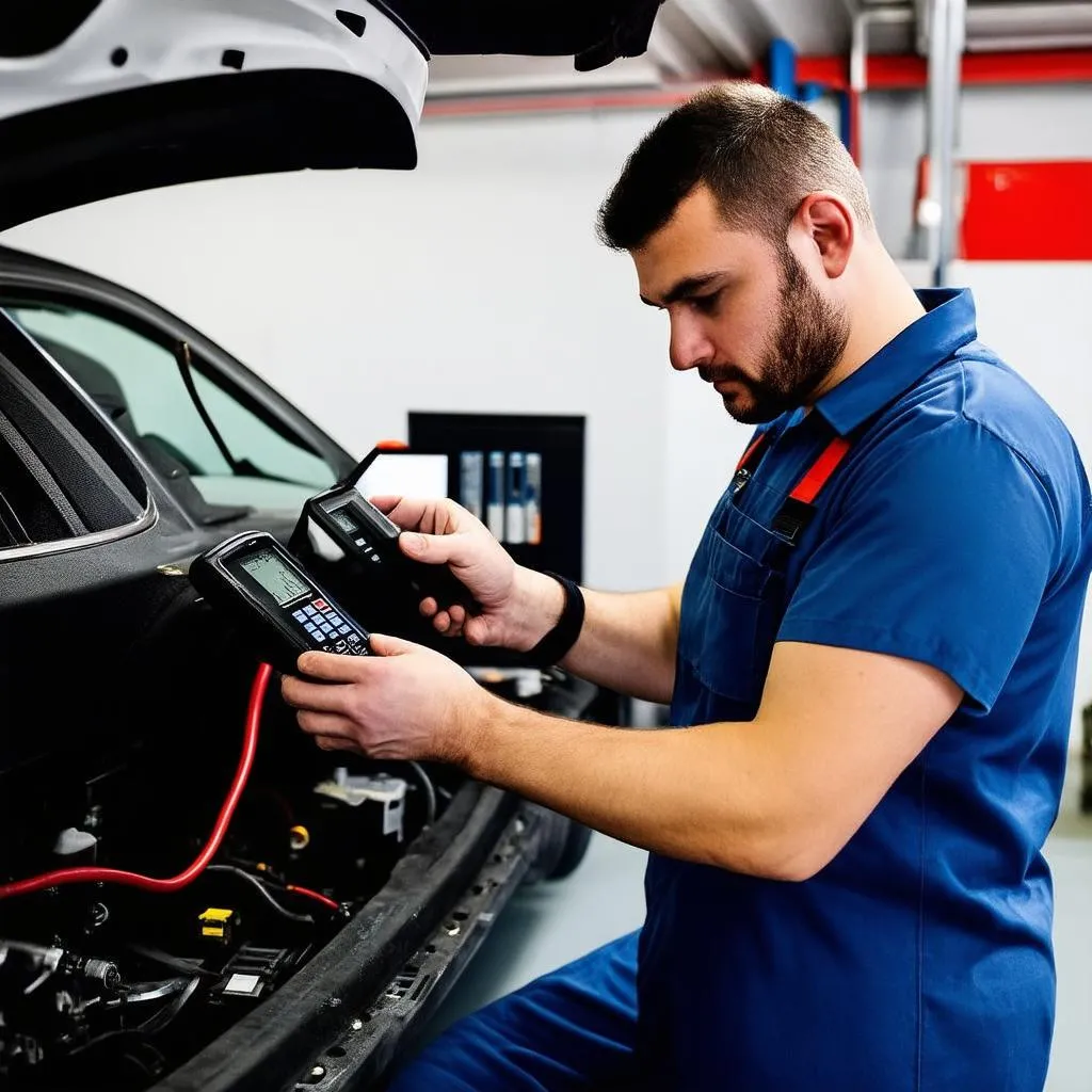 Car Mechanic Using Diagnostic Tool