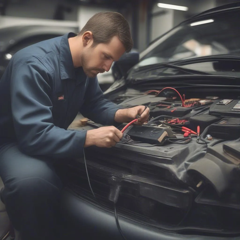 Mechanic Working on Car Electrical System