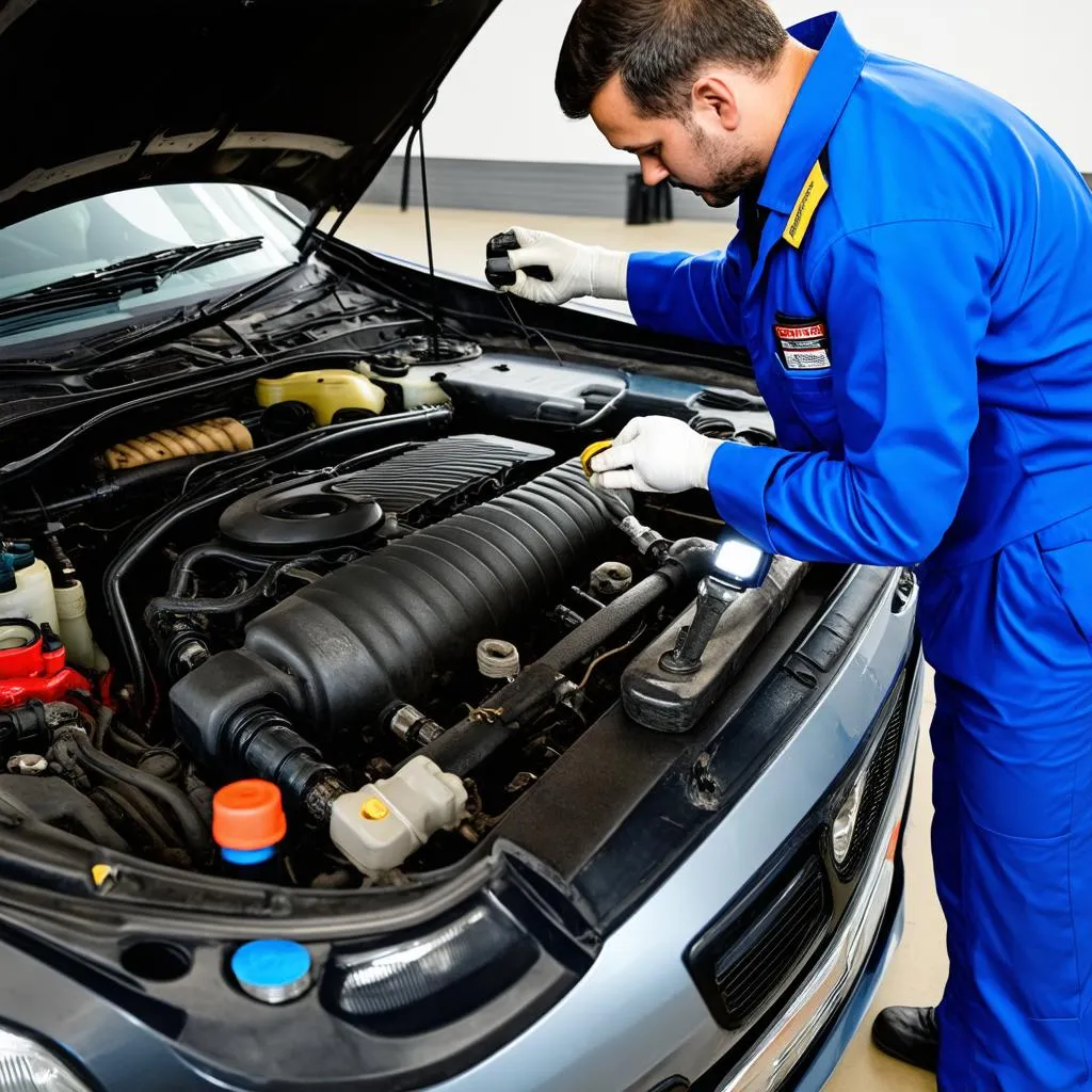 Mechanic Working on Car Engine