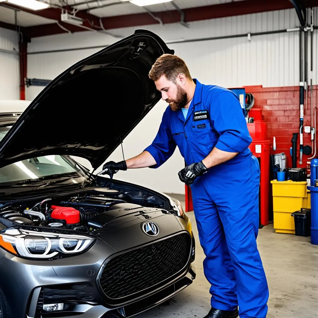 Mechanic Working on Car Engine