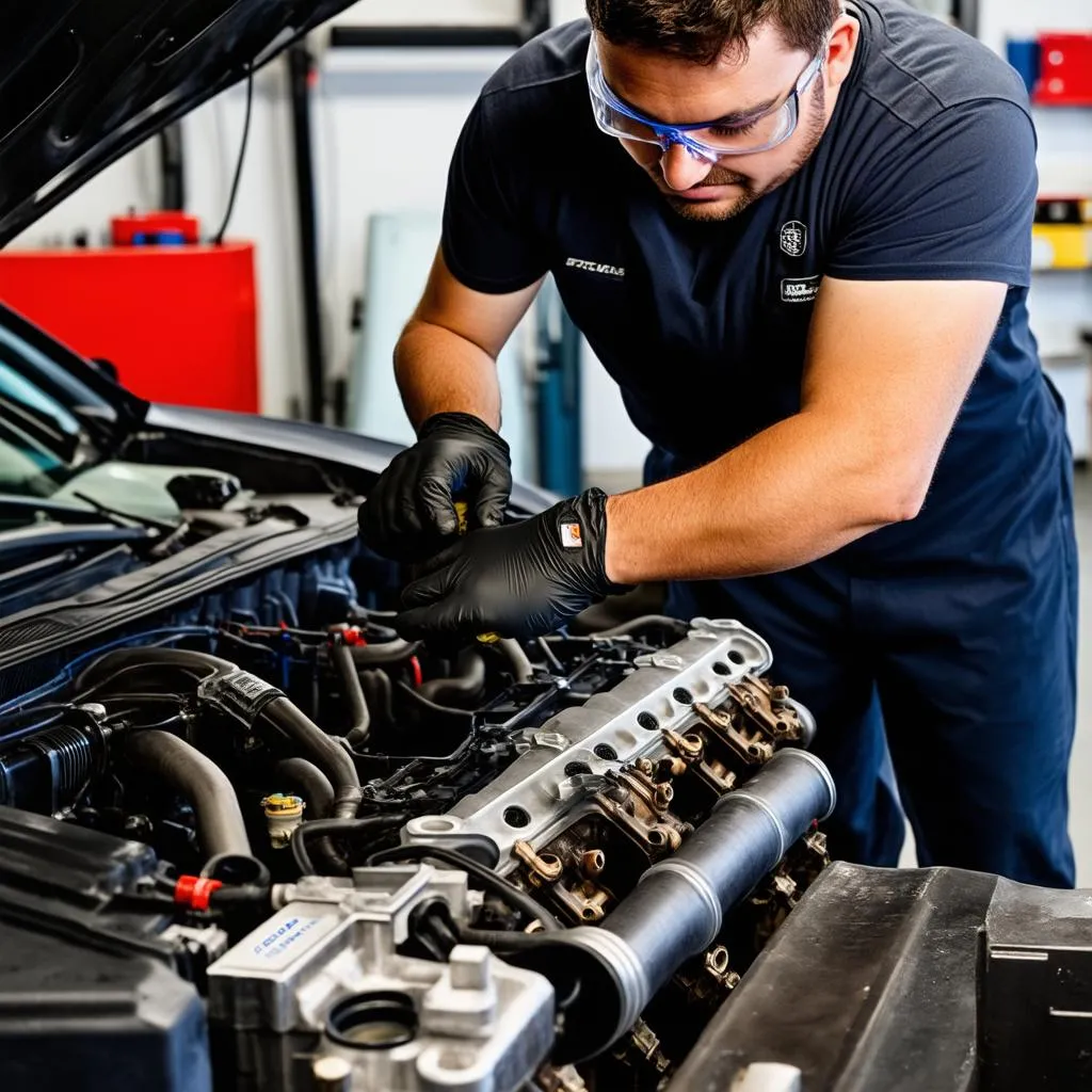 Mechanic Installing Performance Parts in Car Engine