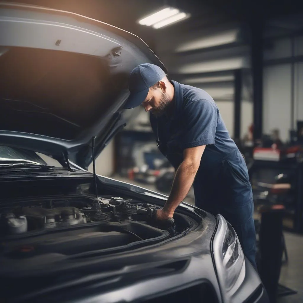 Mechanic Working on Car Engine