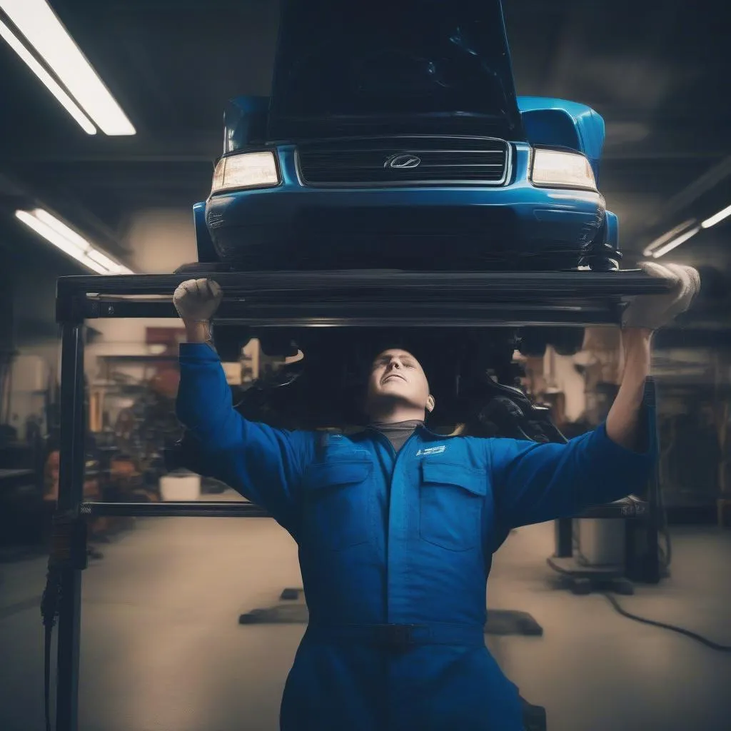 Mechanic working on a car engine