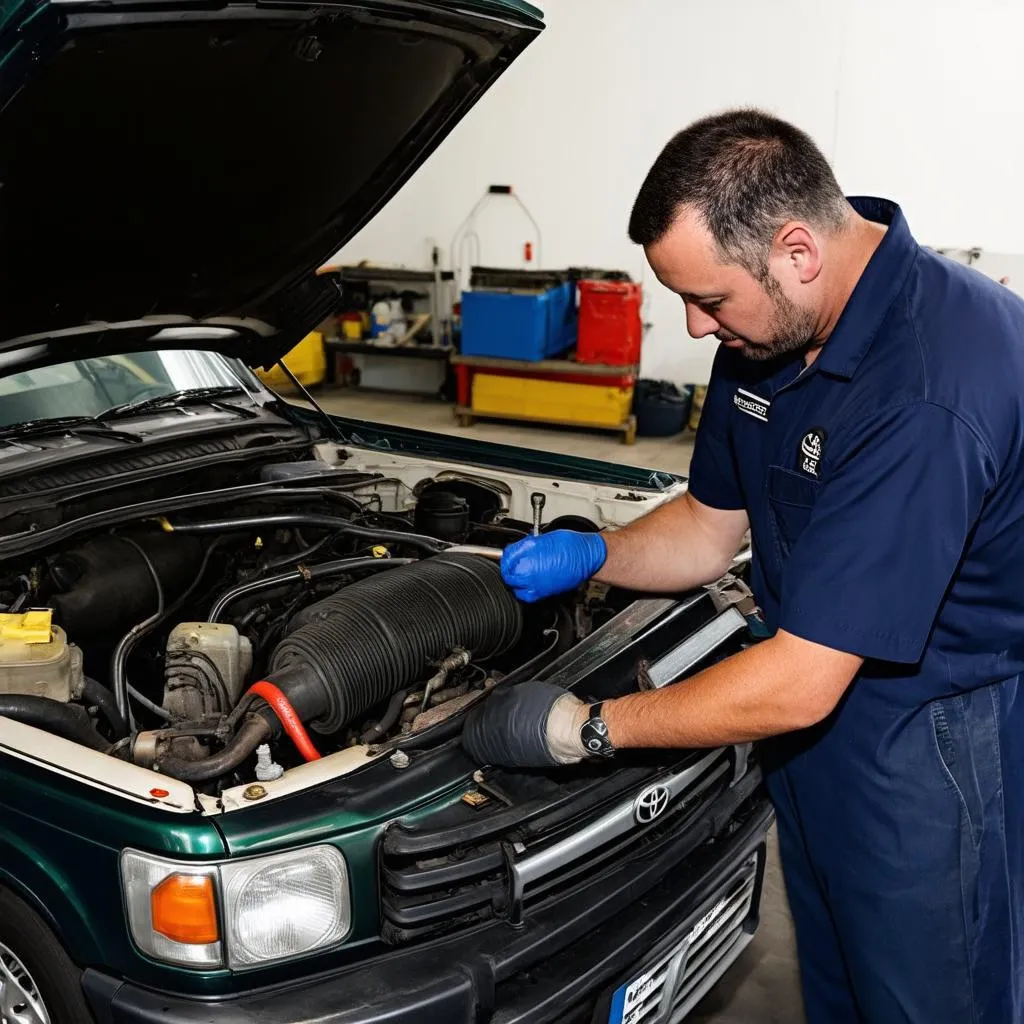 Mechanic Repairing Engine