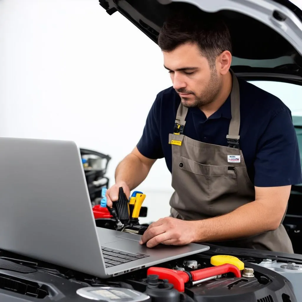 Mechanic Diagnosing Car