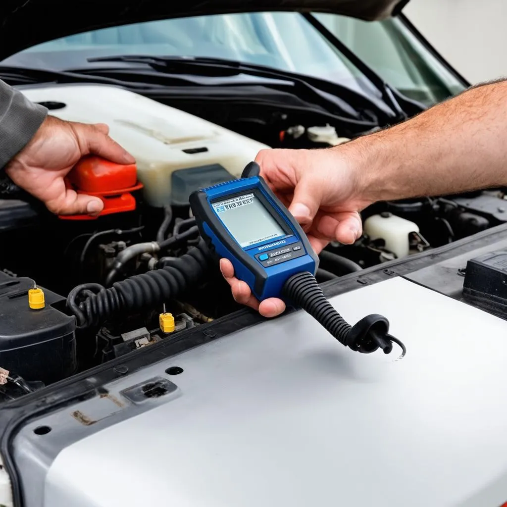 mechanic using obd scanner on accord