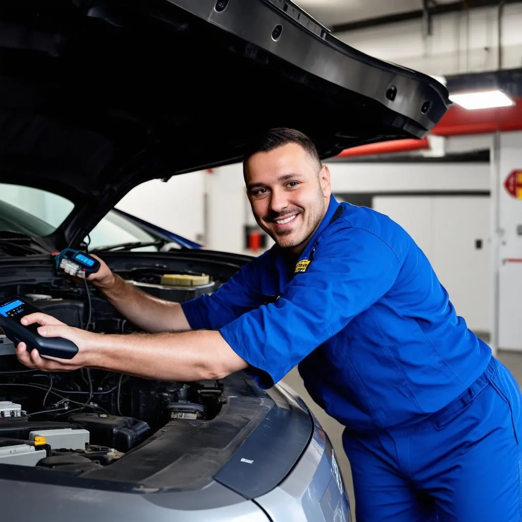 Mechanic using OBD Scanner