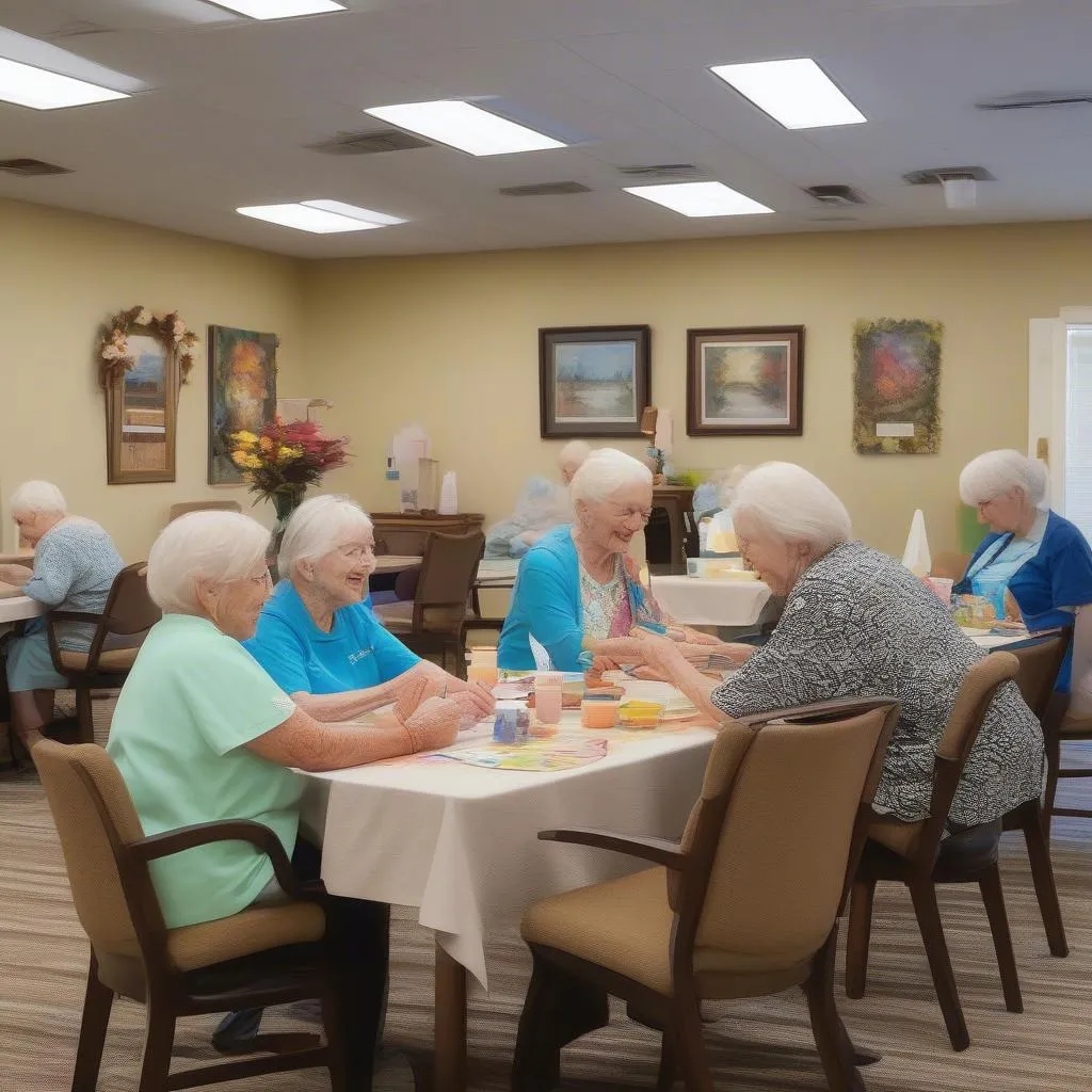 Elderly couple enjoying activities at a memory care facility