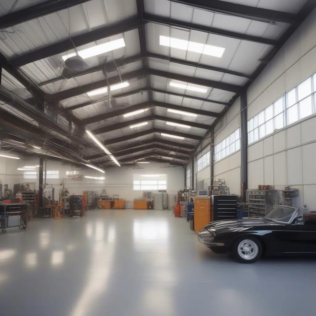 Spacious Interior of a Metal Car Building