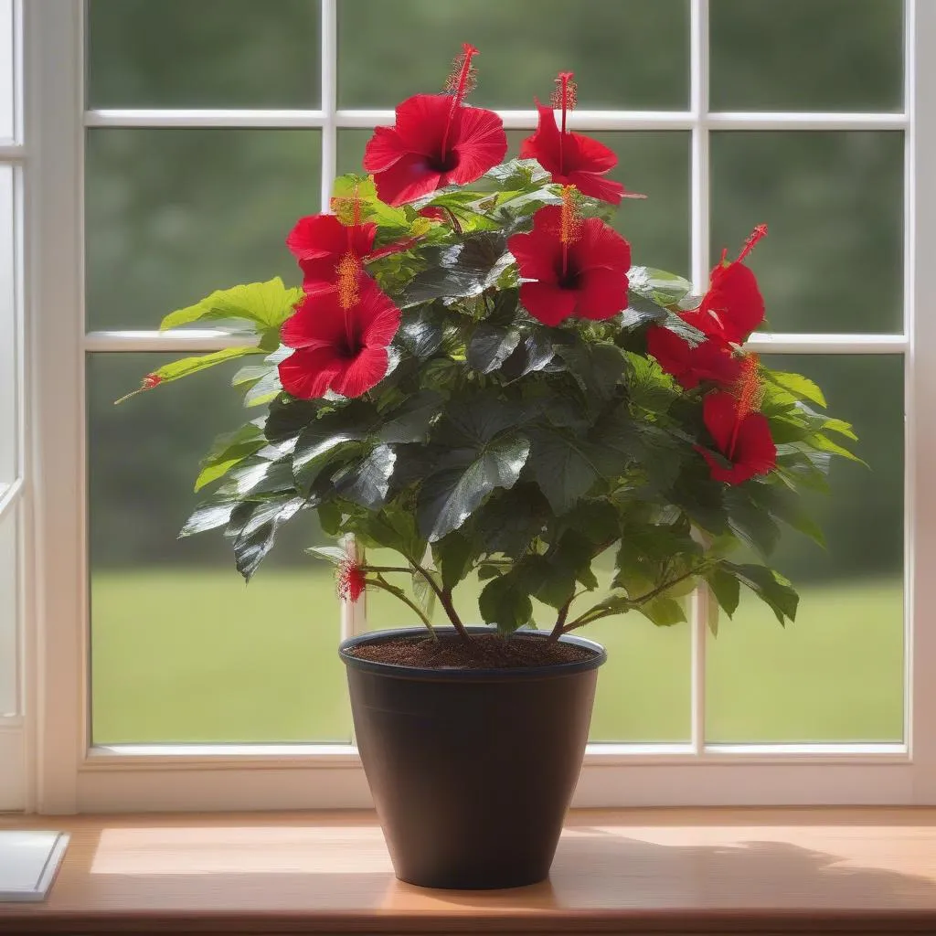 Midnight Marvel Hibiscus thriving indoors during winter