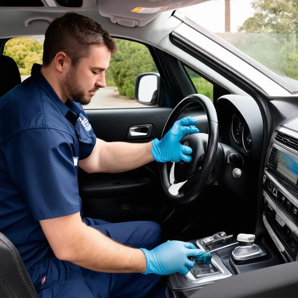 Mobile Car Detailing Technician Cleaning a Car Interior