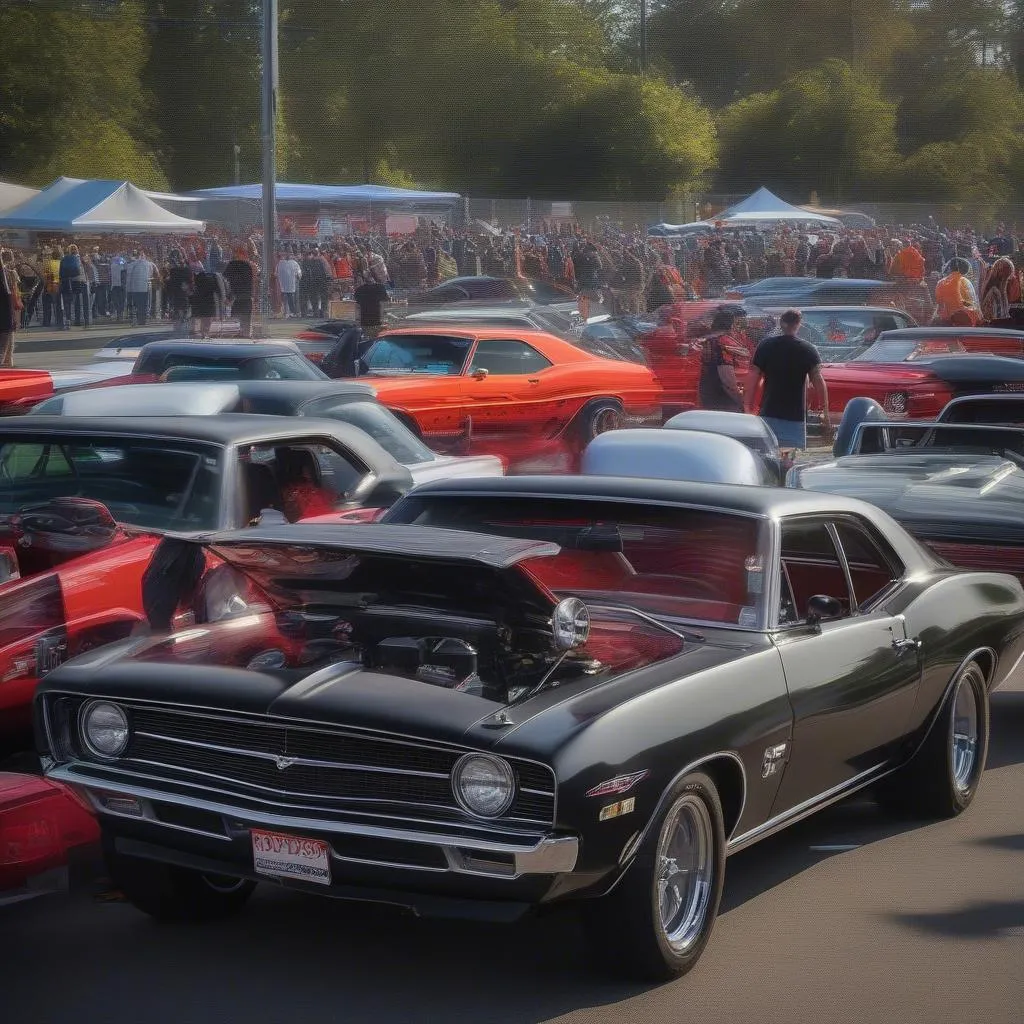 A gathering of American muscle car owners and enthusiasts