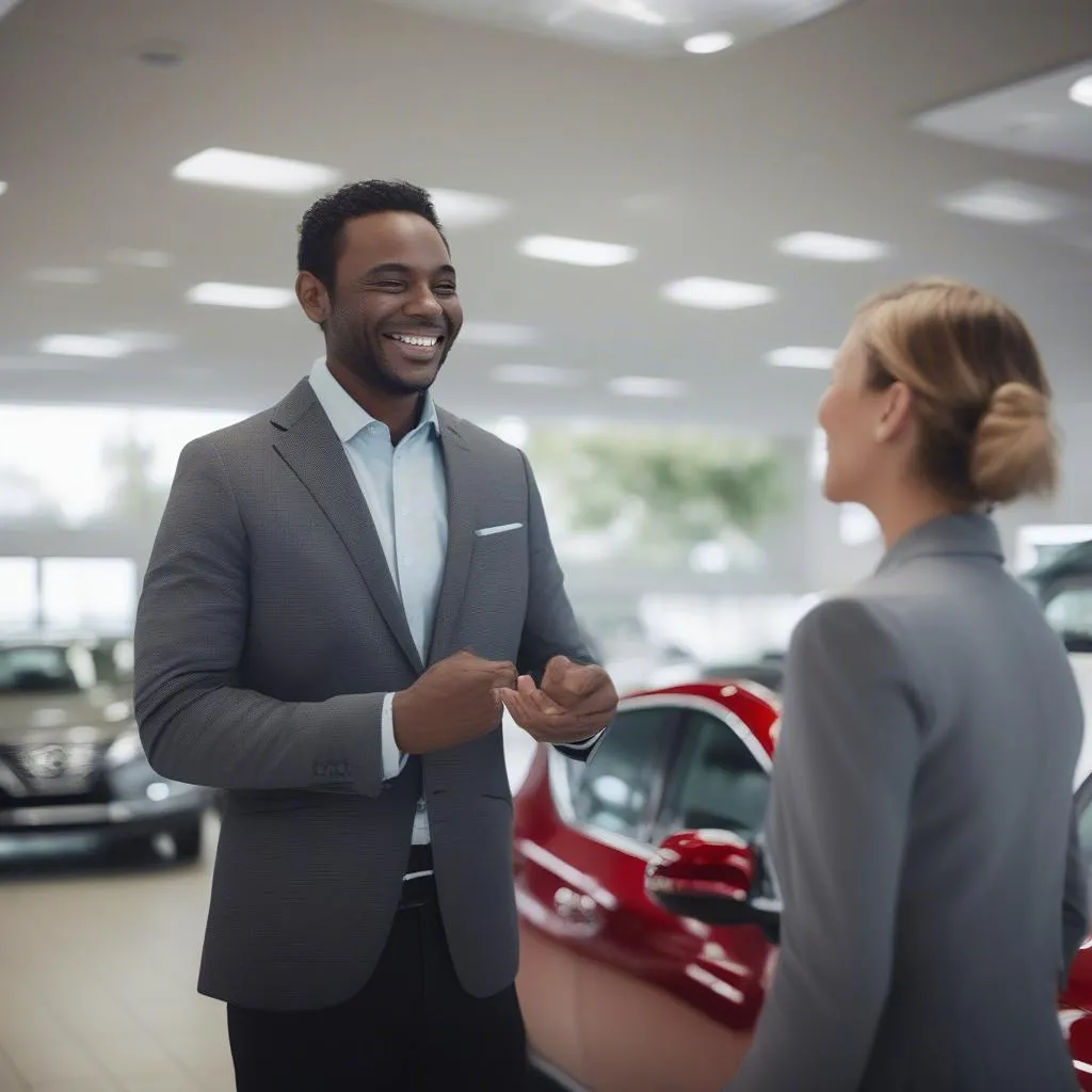 Nissan Salesperson Helping Customer