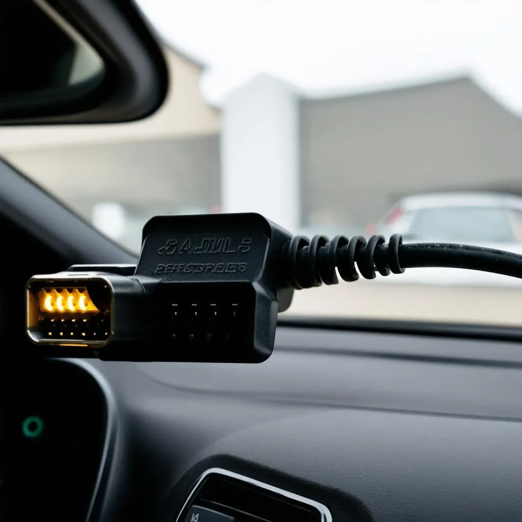 OBD cable connected to a car's OBD port