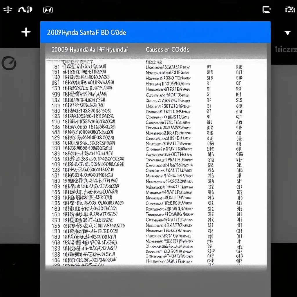 2009 hyundai santa fe obd code list