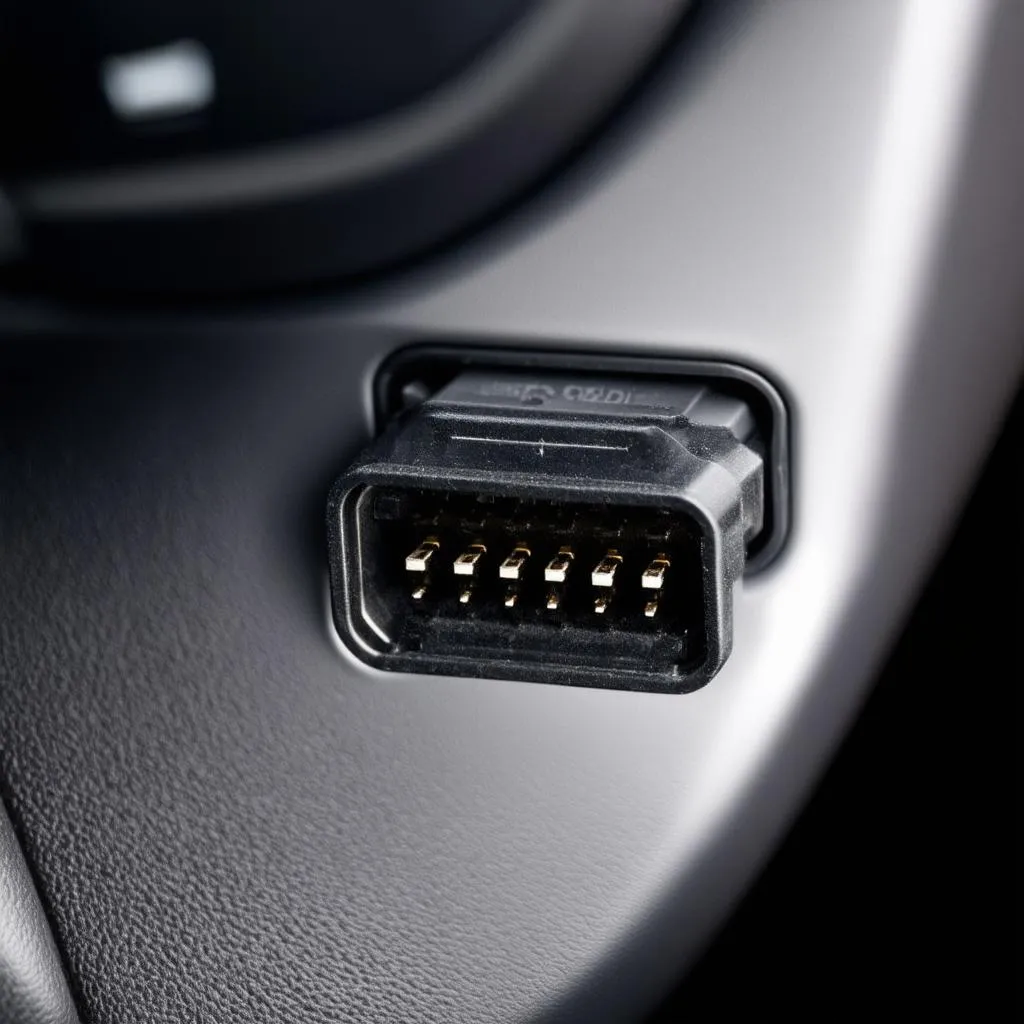 Close-up of an OBD port in a car