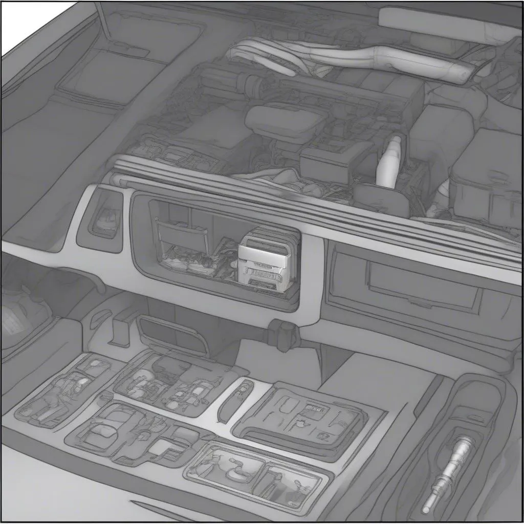 The OBD port location on a 2018 Ford F150 is typically located underneath the dashboard on the driver's side, near the fuse box. The port is usually a 16-pin rectangular connector. This picture shows the OBD port in its usual location on a 2018 F150.