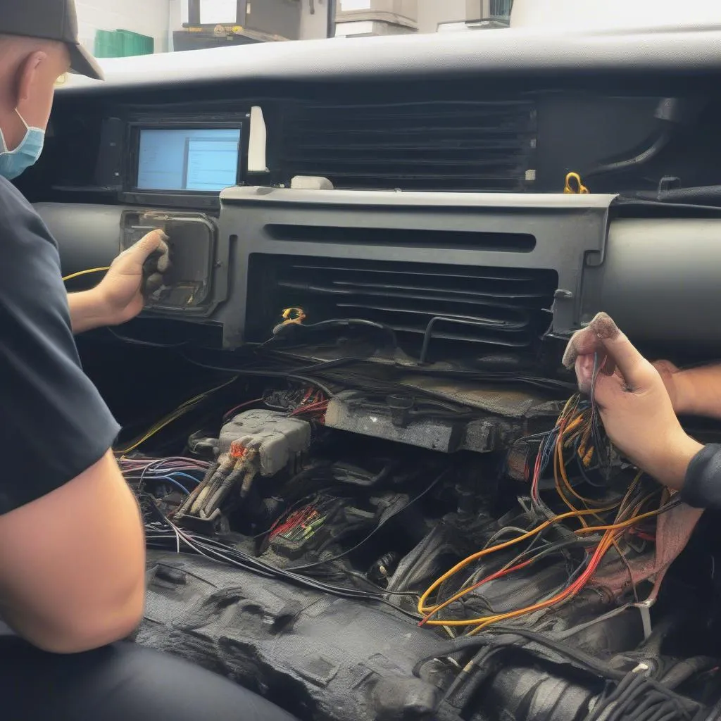 Inspecting the wiring leading to the OBD port in a Land Rover