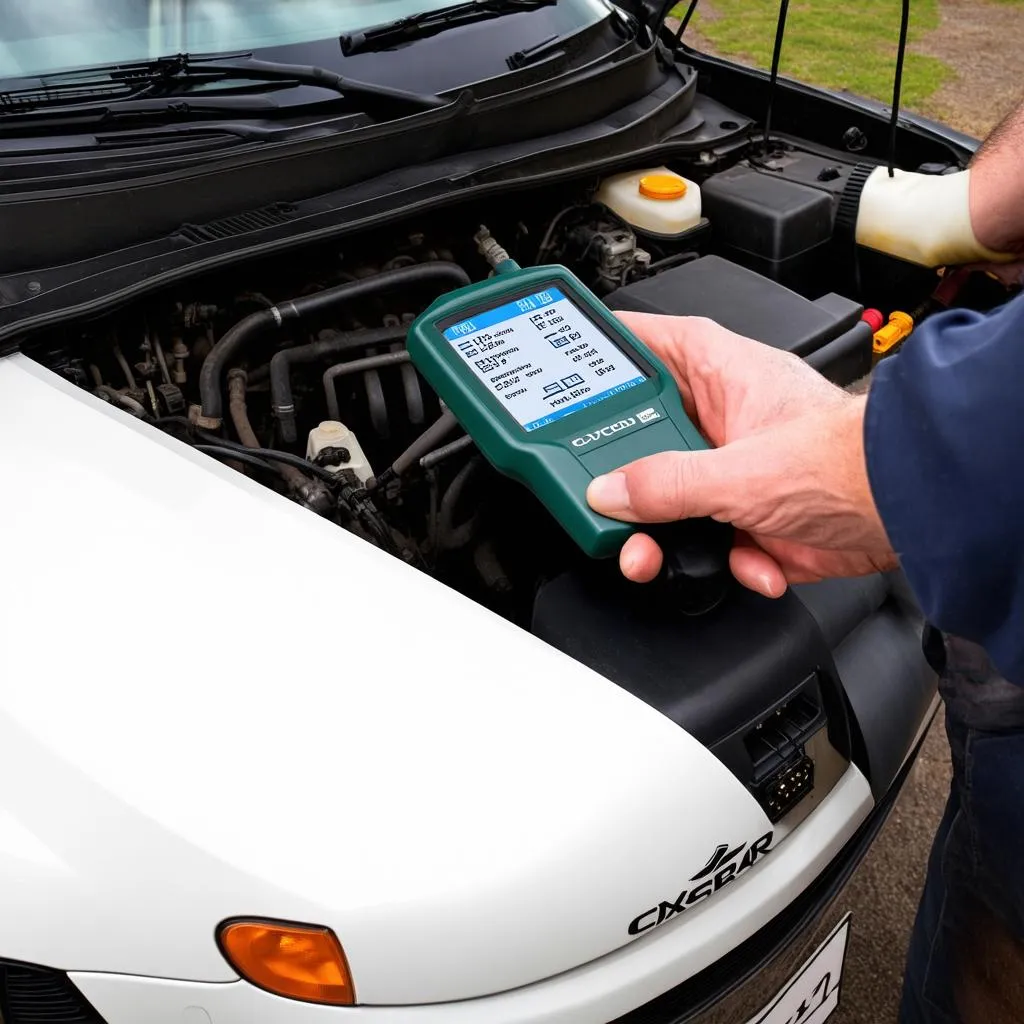 OBD scanner connected to OBD port