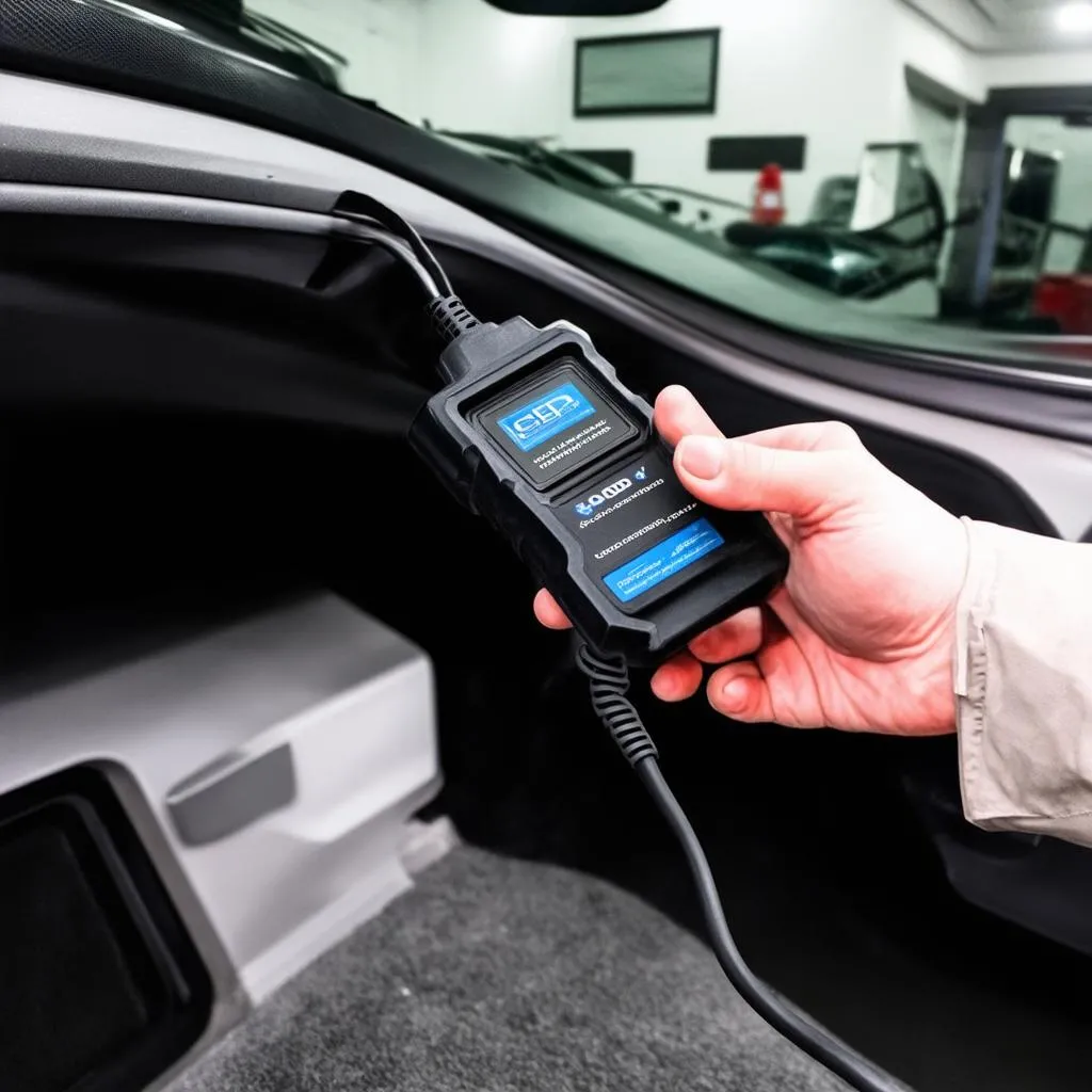 OBD Scanner Connected to a Car's OBD Port