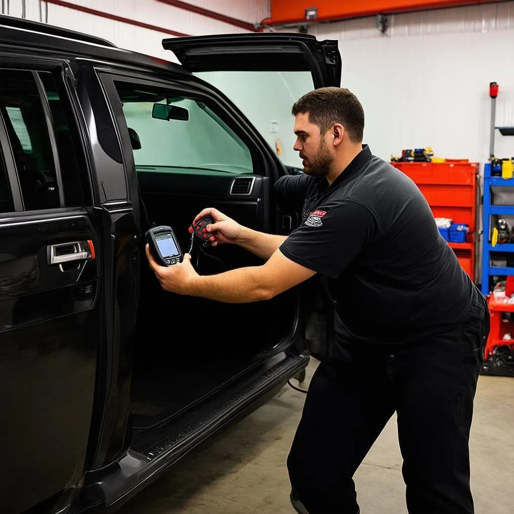 Mechanic using OBD Scanner on Honda Pilot