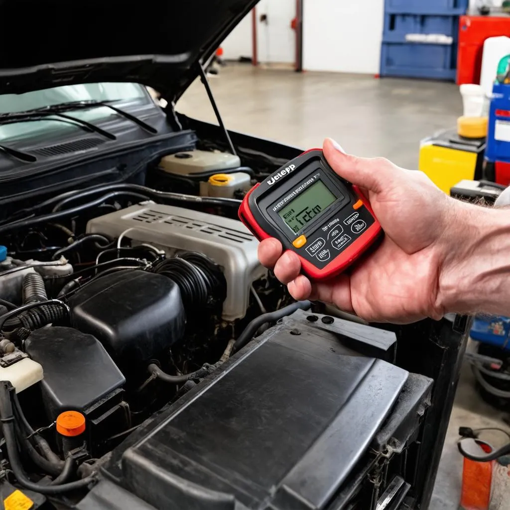 OBD scanner used on a Jeep Wrangler