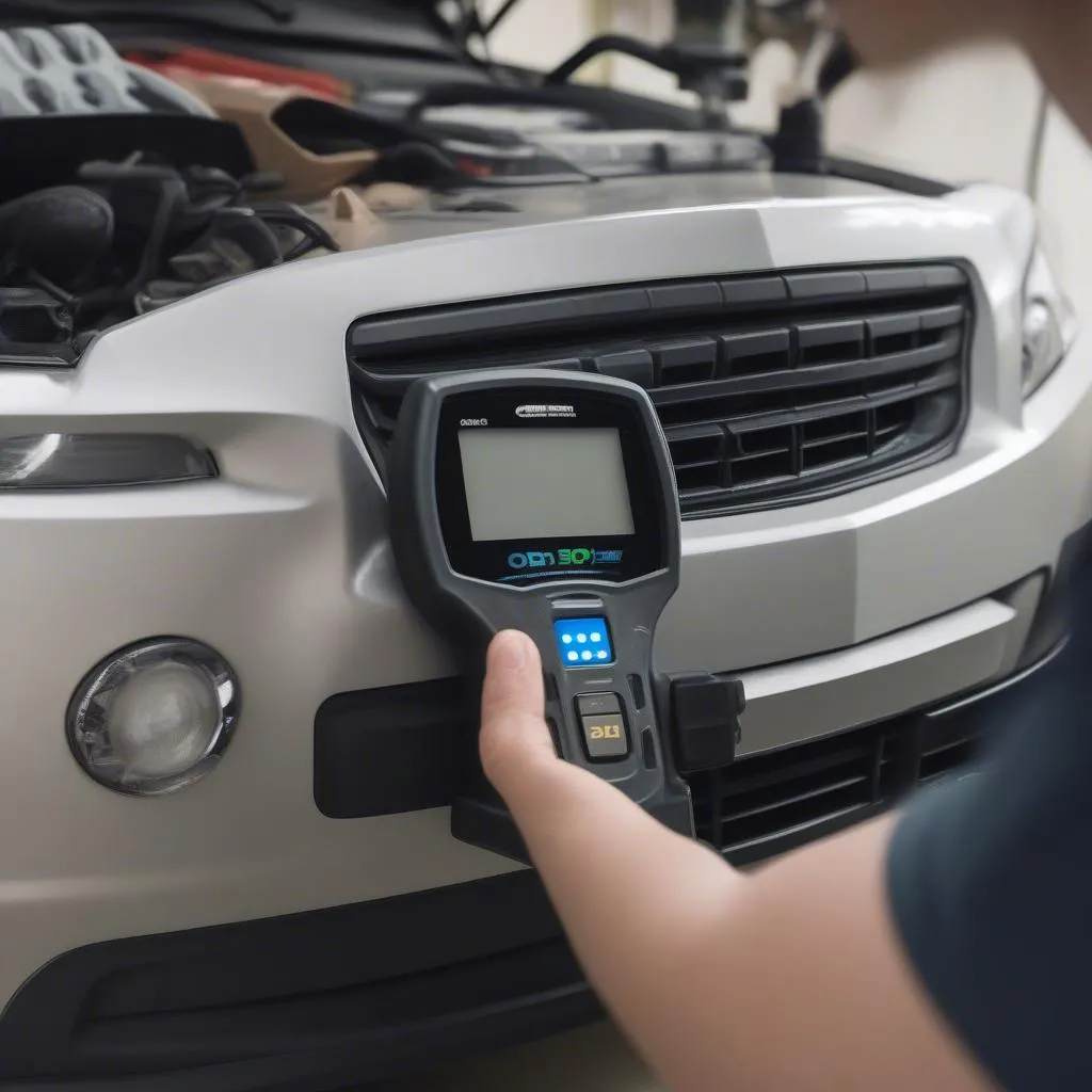 OBD-2 scanner connected to a Chevrolet