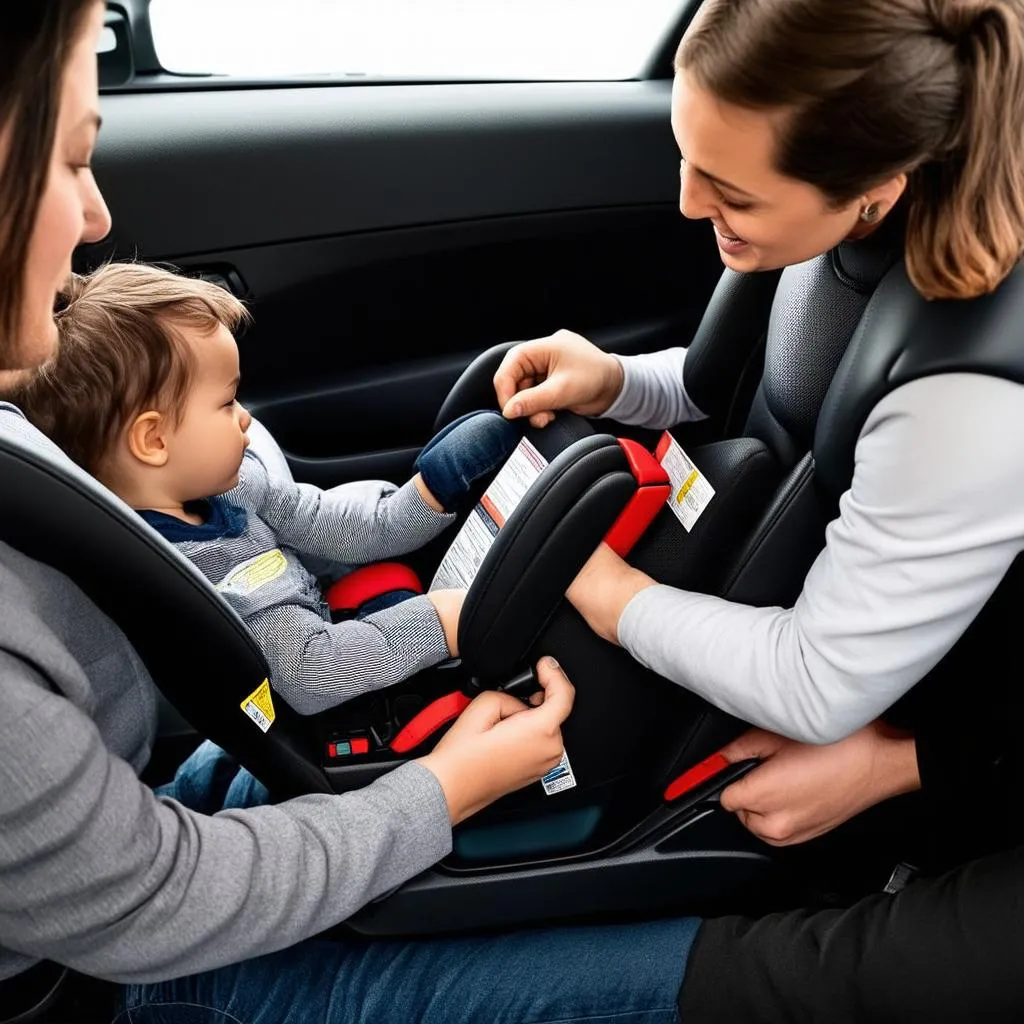 Parents Installing a Car Seat