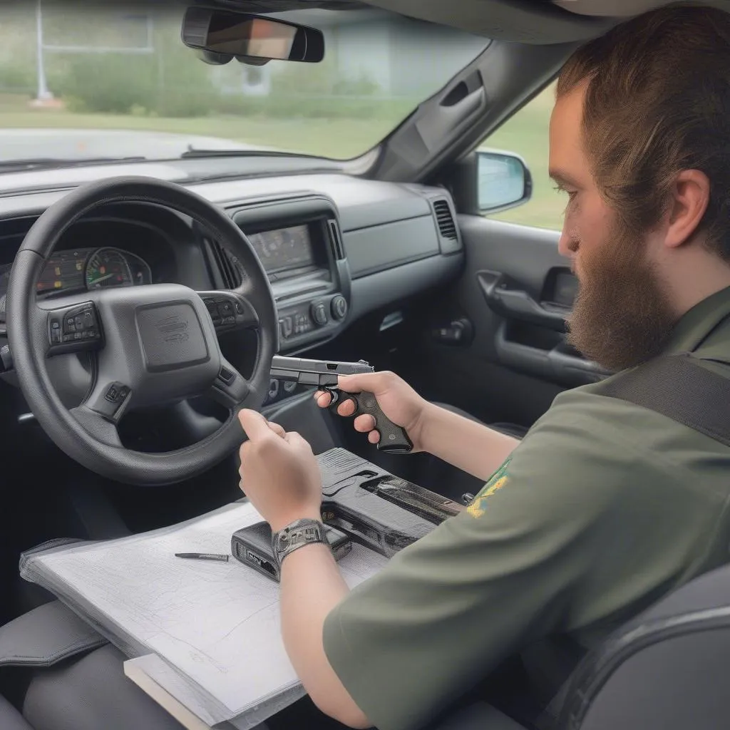 Person practicing drawing Glock 43X from car holster