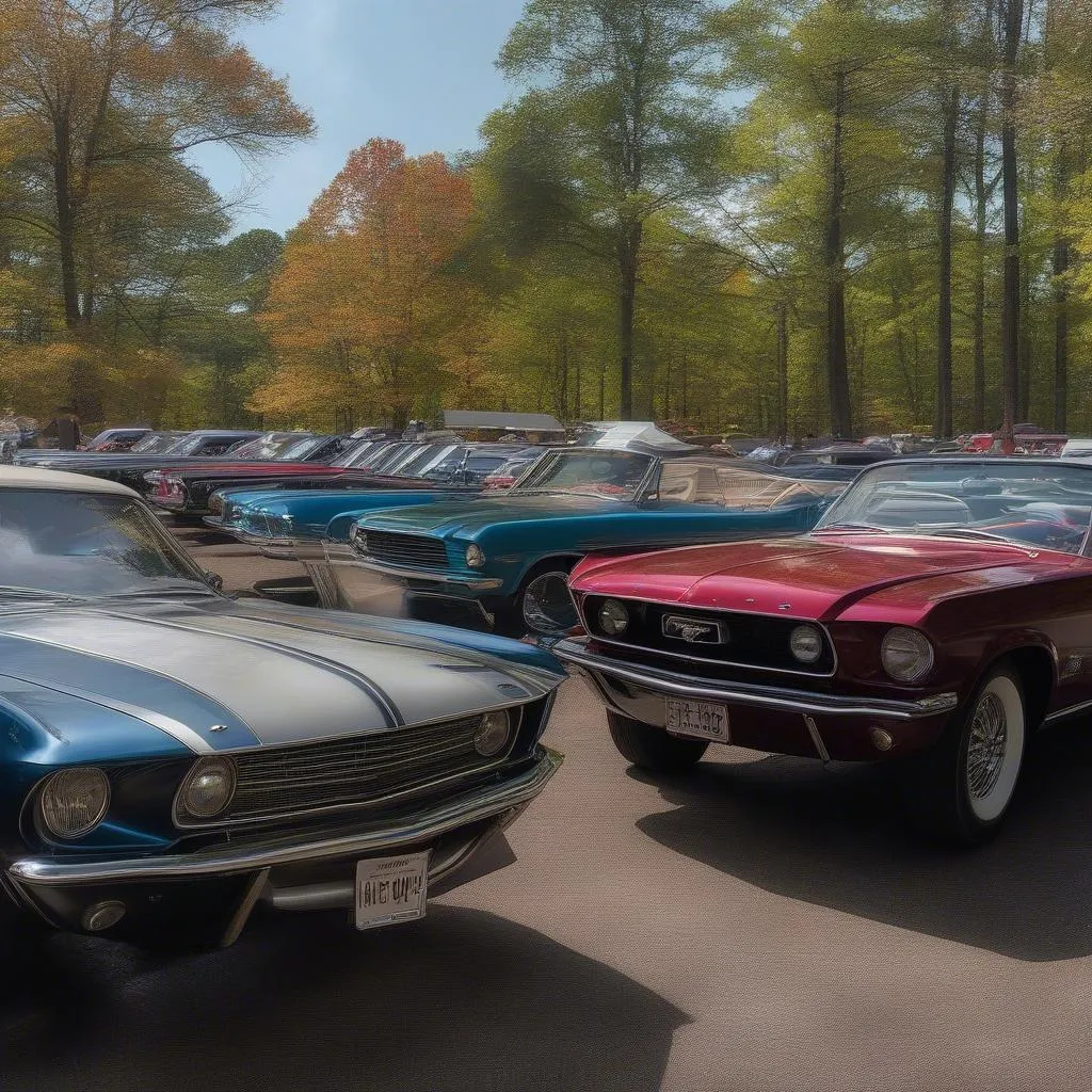 A collection of classic cars at the Petit Jean State Park Car Show